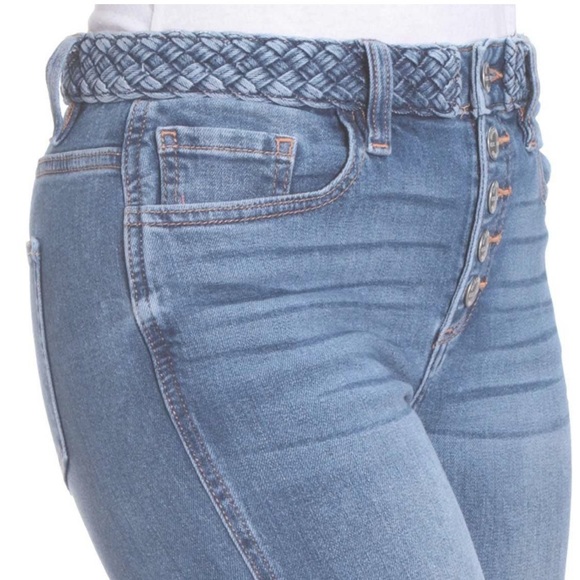 Miss Me High Rise Crop Boot Button Fly Denim Jeans Braided Waistband Size 32x26 - Picture 2 of 16